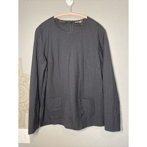 Lord & Taylor 424 Fifth Tollegno 1900 Striped Wool Blouse Size 10 Navy Large
